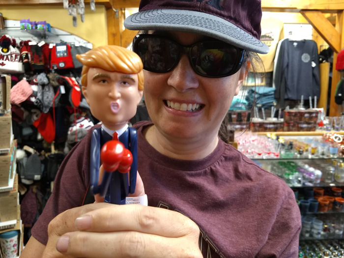 Canada Banff Gift Shop - Susan with Trump boxer doll - DJ Peace Pic