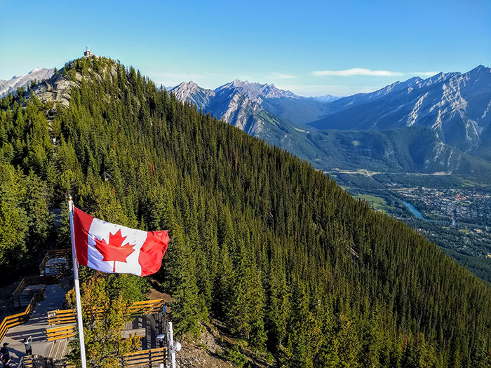 Banff Gondola Canadian Flag Mountain View - DJ Peace Photo 08-05-19 Summer Time