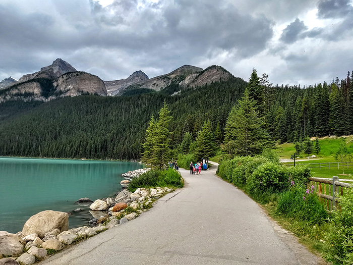 Lake Louise has a flat walking path for an easy stroll in a beautiful setting - Awesome Entertainment Travel Blog - DJ Peace Pic